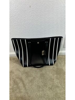 Lauren Ralph Lauren Genuine Leather Tote Black & White Stripes RLR
